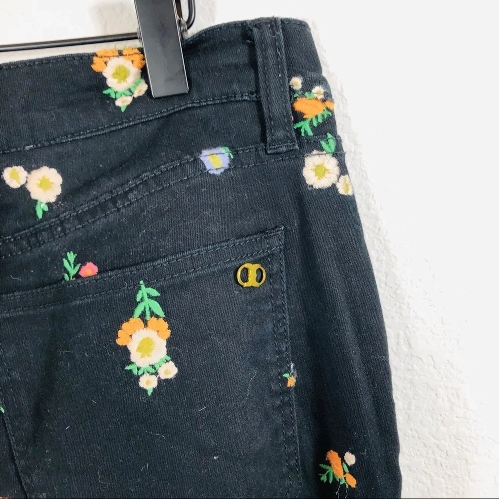 🔥 Tory Burch black Brindle Skinny Capri floral denim jeans sz32 NWOT
